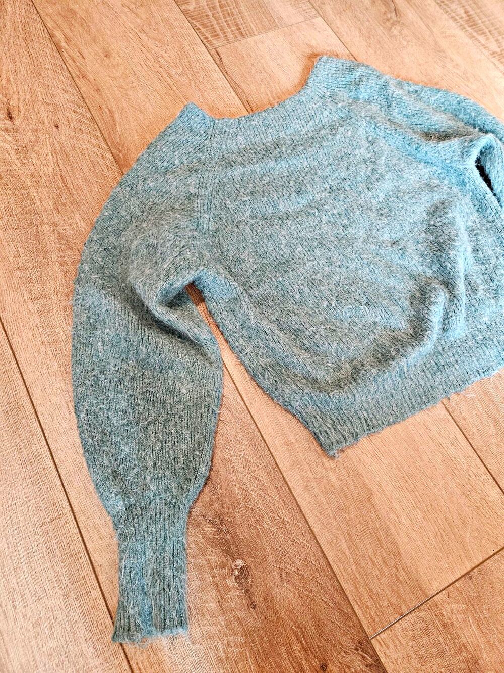 Emmel Refines United Arrows Shaggy Knit Mohair Wool Balloon Sleeve Sweater Blue